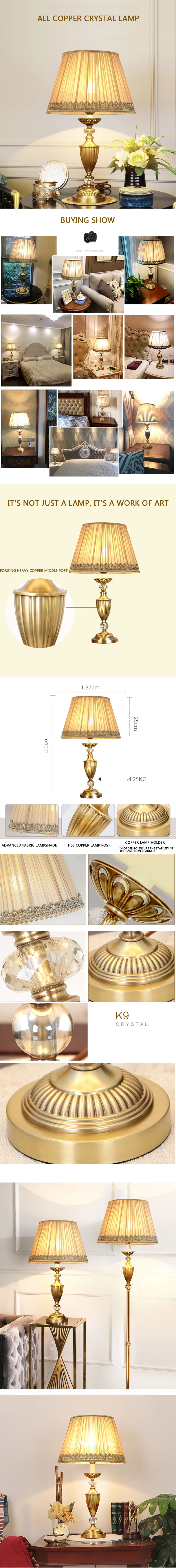 Home decor modern luxury bed side fabric shade metal table lamps & reading lamps for bedroom