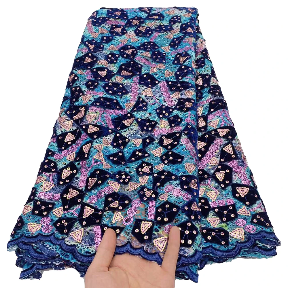 

Wholesale African French Net Velvet Lace Fabric Wedding Party Nigerian Mesh Tulle Sequins Embroidery Material 5 Yards