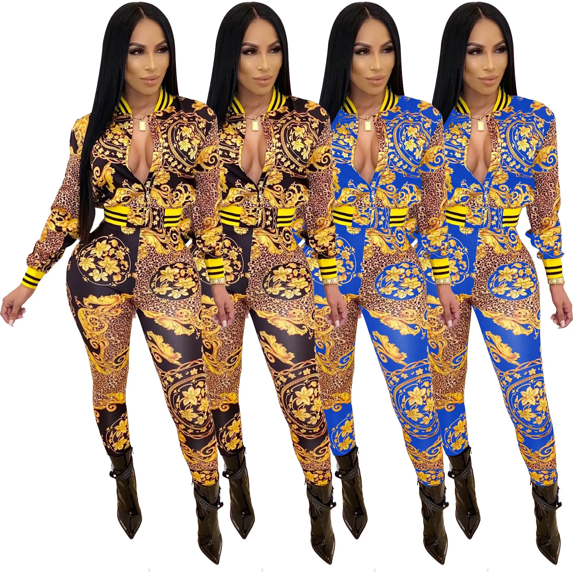 

Hot african print Casual office Two Pieces womens suits Long Pant Blazer Sets Ladies designer two-piece women's suits & tuxedo, Black /beige cheap designer women's suits