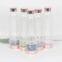 

Natural Crystal Energy Gem Stone Elixir Water Bottle rose gold bottle With Wand Healthy Drinking Water