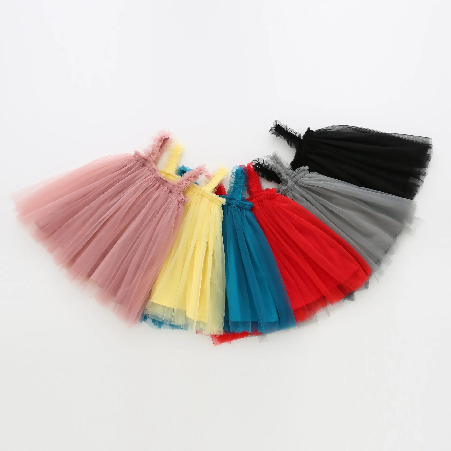 

2020 New Summer Fashion Baby to Toddler Sleeveless Tulle Solid Dress for 1-6 T 6 Colors, As photos