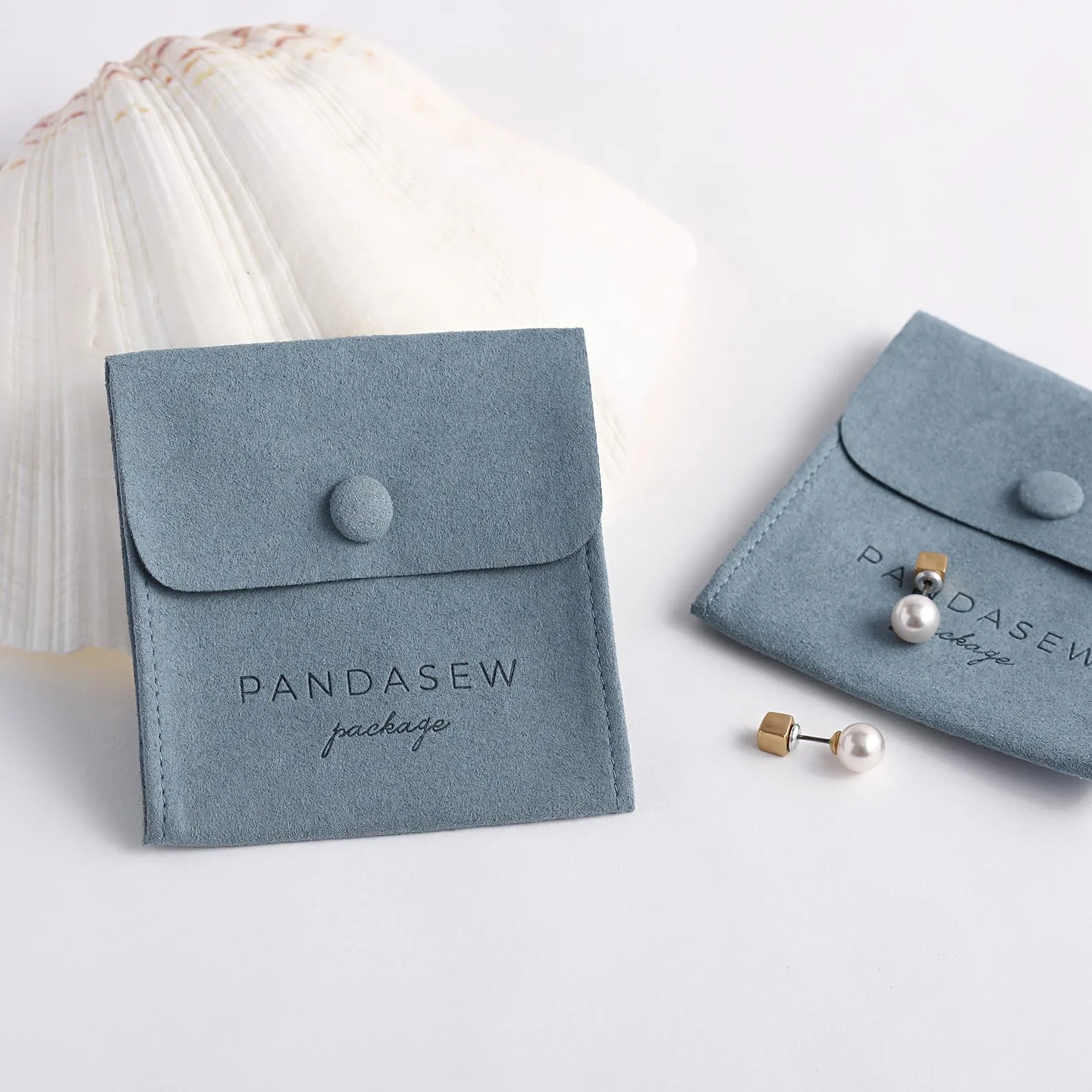 PandaSew Custom Printed Logo Microfiber Suede Snap Magnetic Button Jewelry Gift Pouch Bag, Customized color