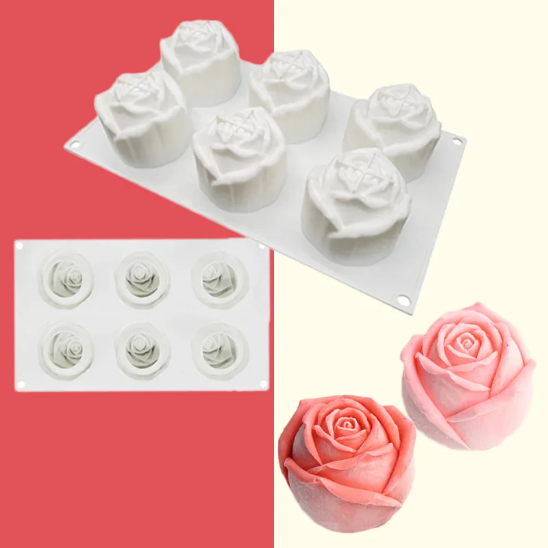 

6 Cavity Rose Soap Molds Hot Selling Silicon Ice Cube Tray Chocolate Silicone Cake Mold DIY Handmade Soap Mold, White