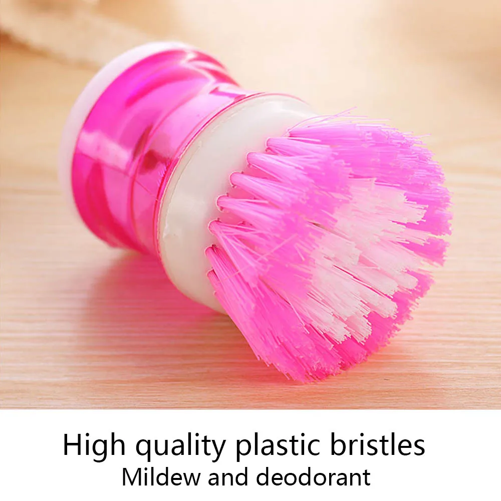 Kitchen Dish Brush With Liquid Soap Dispenser Plastic Pot Dish Cleaning