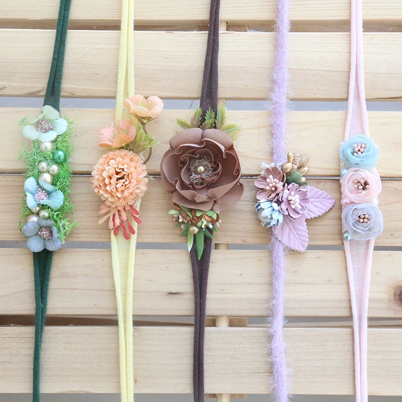 

Full handmade baby headband Flowery newborn photography props tieback baby headband beautiful baby photo props