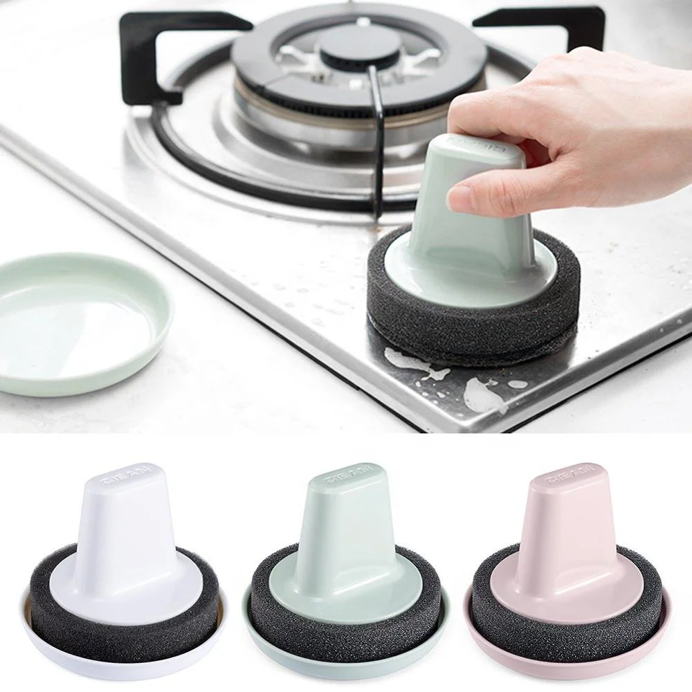

2021 Multi-function Cleaning Brush Disposable Round Kitchen Tools Sponge Bathroom Tile Magic Sponge with Handle Tray Brush