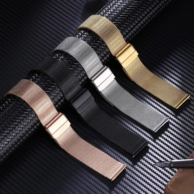 

Safe Buckle 12 14 16 18 20 22 24mm Milanese Watch Band Replacement Stainless Steel Metal Mesh DW Watch Strap Quick Release