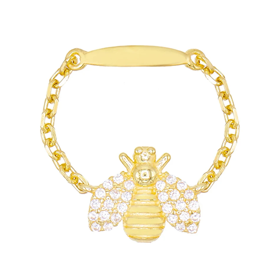 

wholesale gold jewelry suppliers 925 sterling silver 18k gold plated pave bee chain ring