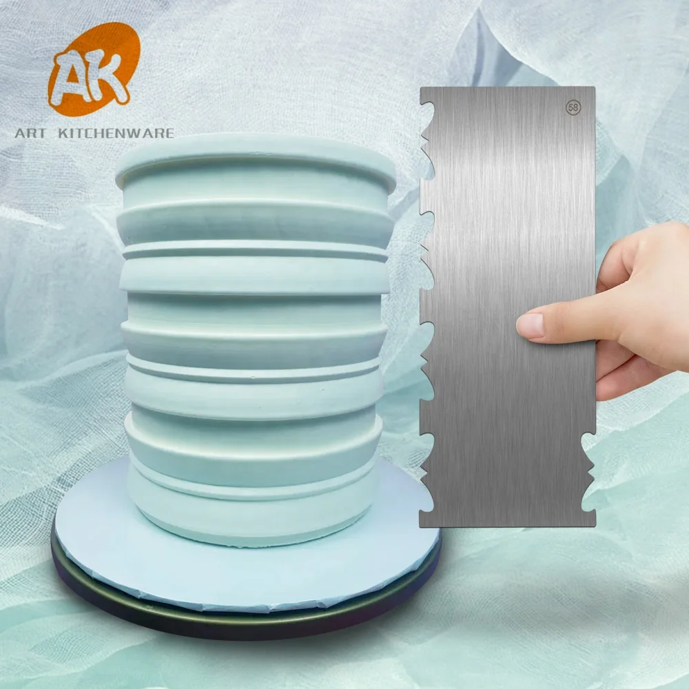 

AK Free Sample New Stainless Steel Cake Decorating Comb Metal Scrapers Sawtooth Cream Smoother Custom Logo CS-58