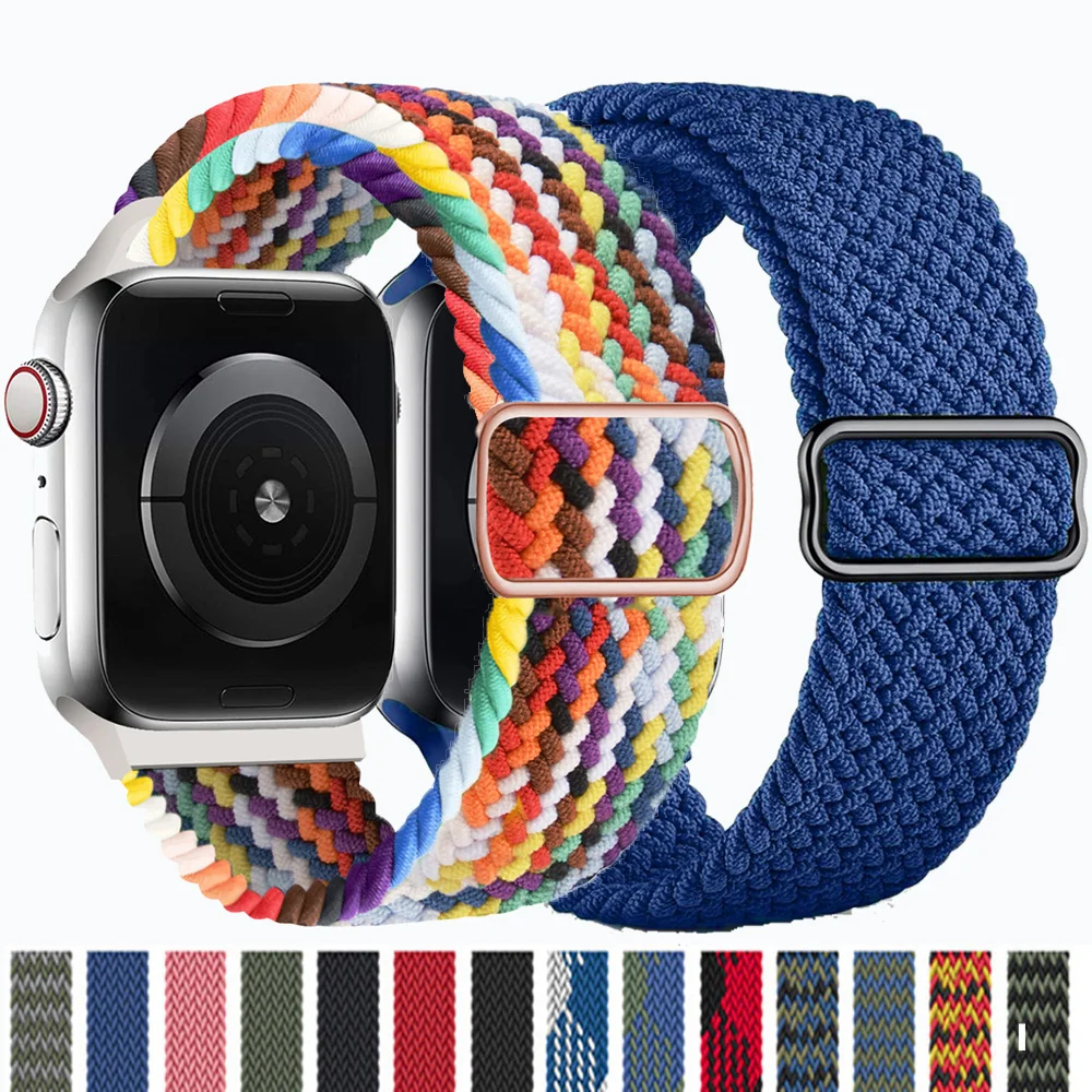 

BROXTY 25 Colors Stretchable Recycled Nylon Watch Band 44mm 40mm Braided Solo Loop for Apple Watch 6 SE 5 4 3 2 1, Optional