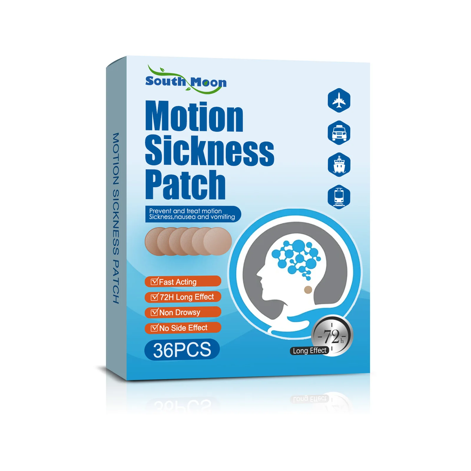 

South Moon 36Pcs Car Motion Sickness Carsickness Sticker Paste Relief Anti Headache Airsickness Seasickness Plaster Nausea Dizzy