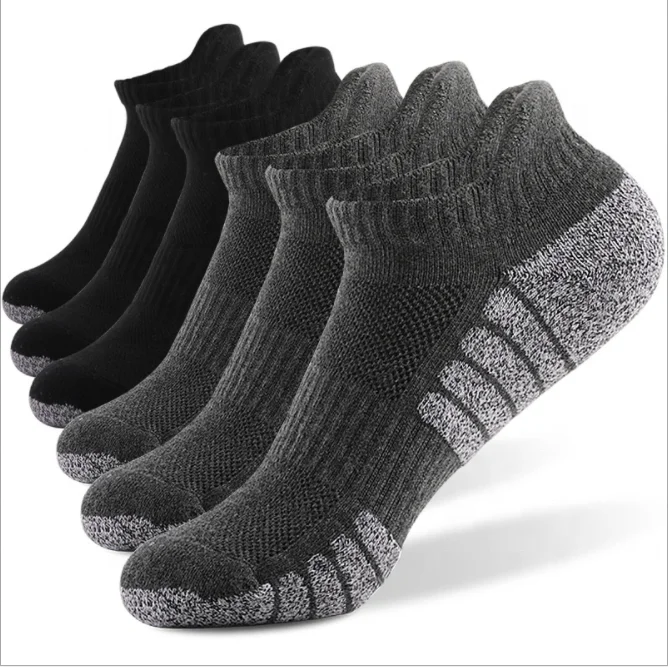 

men socks boat low cut ankle socks OEM Cotton women thickened towel bottom boat socks White Black with terry, Black/dark grey/light grey/ white