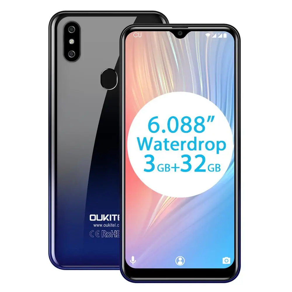 

OUKITEL C15 Pro+ 6.088 19:9 Waterdrop Screen 3+32GB Android 9.0 Phone with MT6761 Fingerprint Face ID 4G Unlocked Smartphone