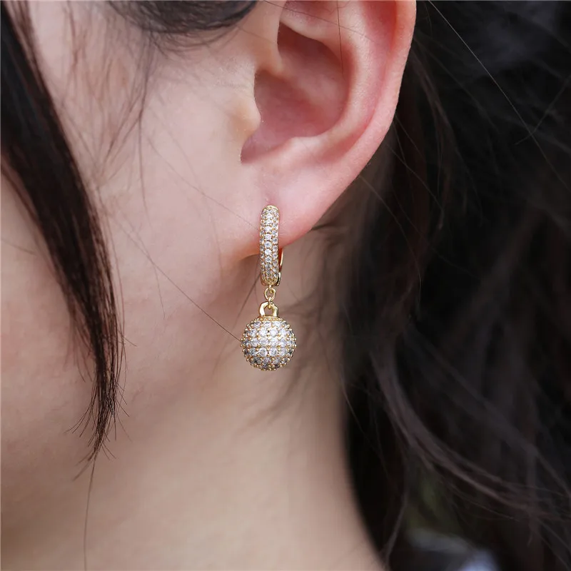 

Hip Hop Earrings for Men and Women Round Bead CZ Paved Gemstone Earring Gold Plated Jewelry Hoop Earrings, Gold, silver