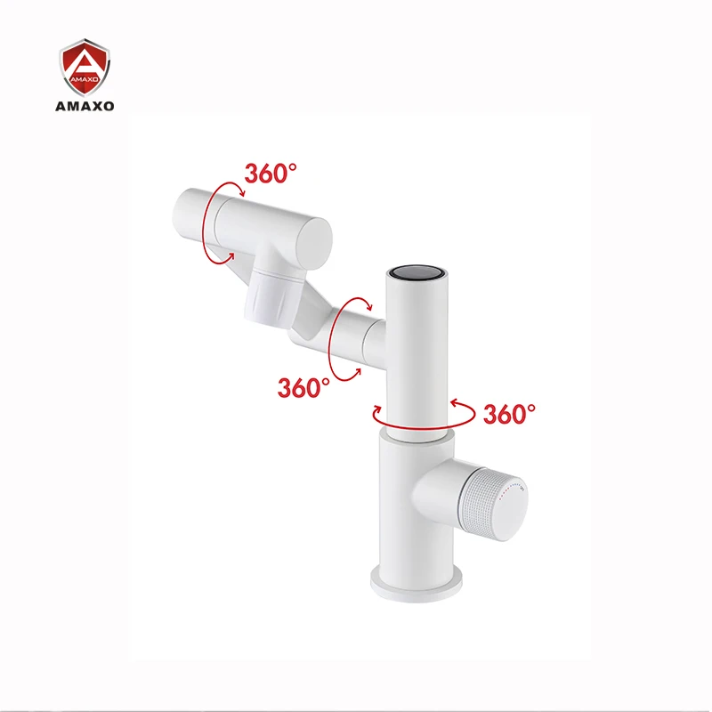 

AMAXO Modern White Bathroom Basin Faucet Tap Basin 2 Functions Rotatable Faucets Mixers Taps With Temperature Display