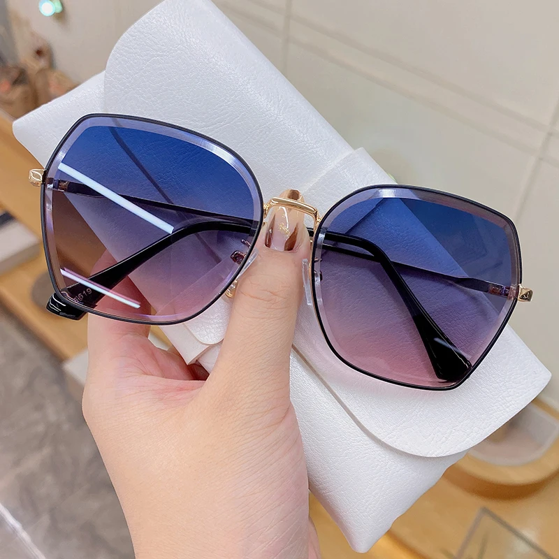 

2021 Oversized Shades Sun glasses Sunglasses Women Female Lady brand design trendy Rimless sunglasses