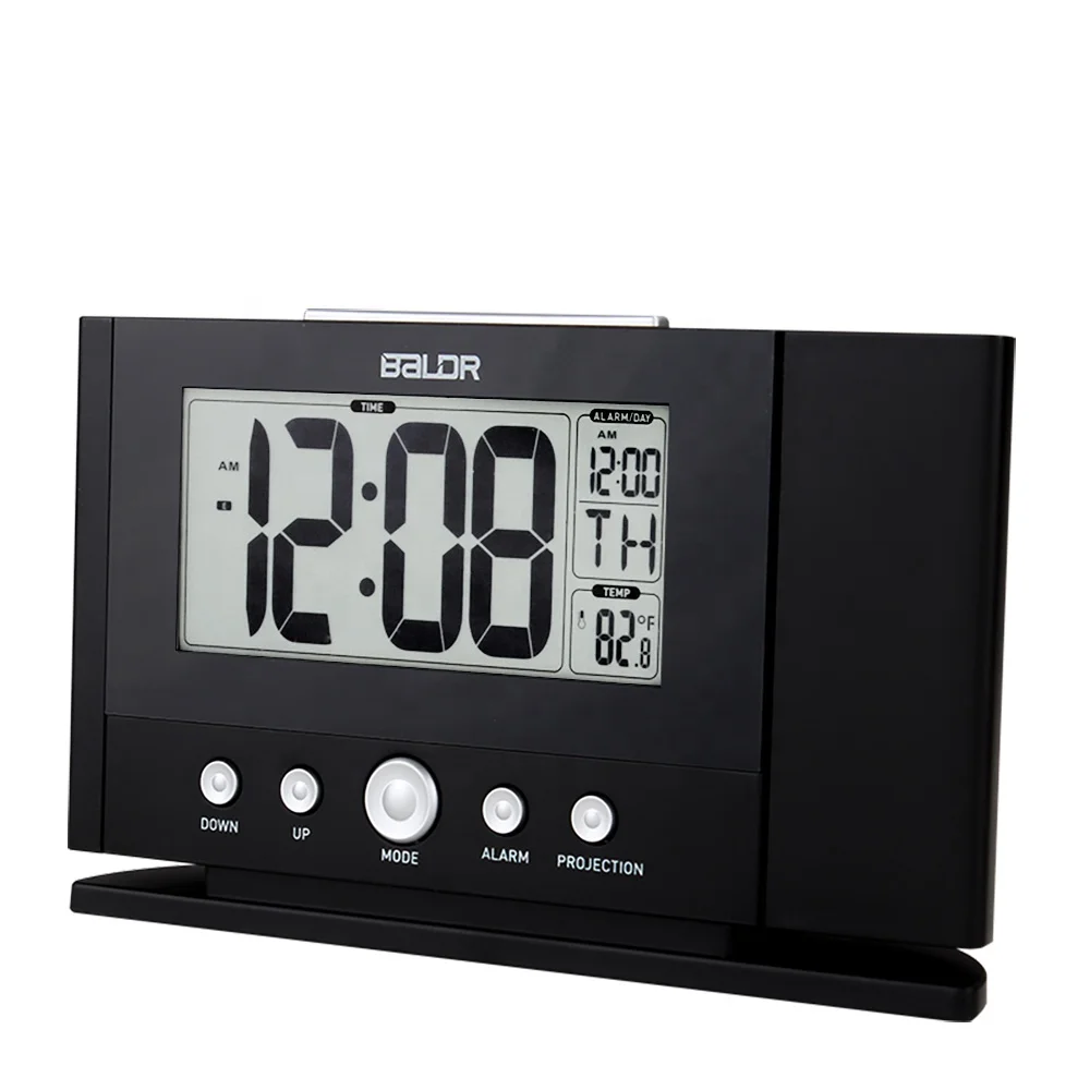 

BALDR B0211 Digital Alarm Clock Indoor Temperture Calendar Ceiling Projector Table Clock With Orange Backlight, Black