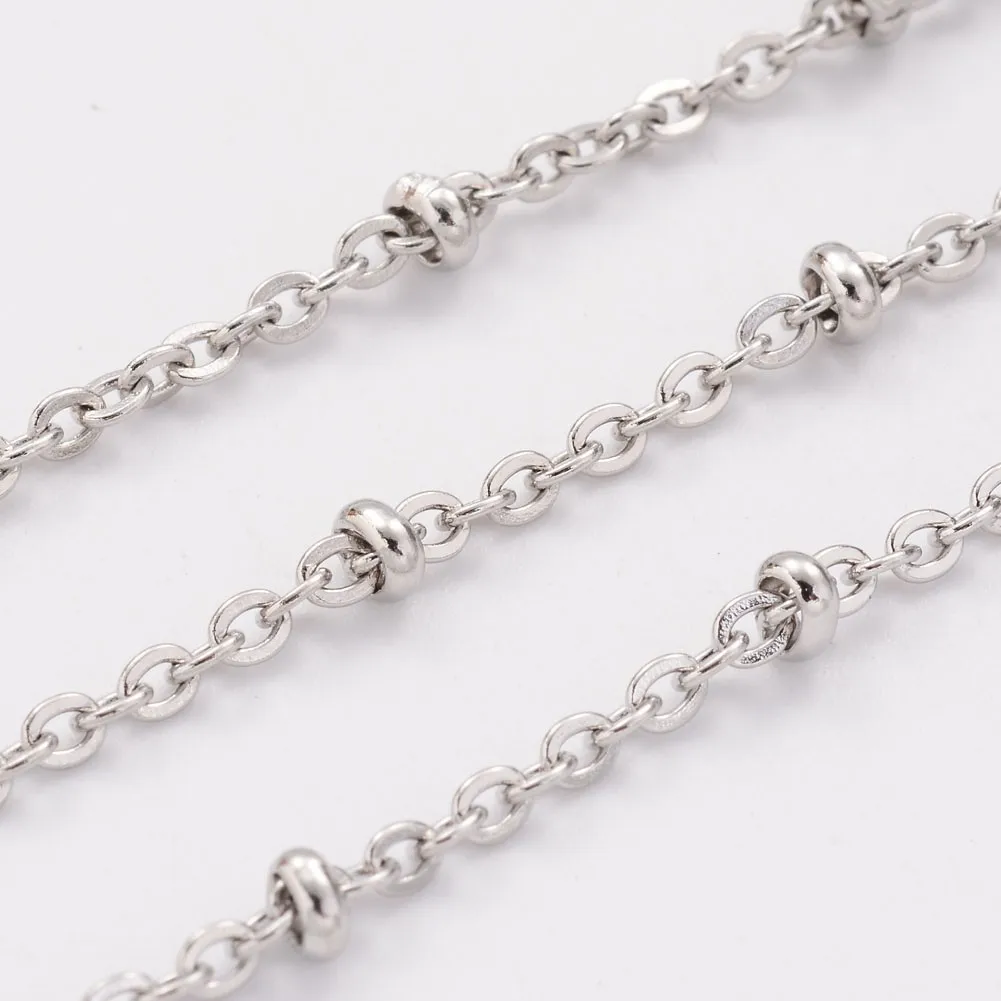 

PandaHall 304 Stainless Steel Cross Cable link Satellite Chain, Stainless steel color