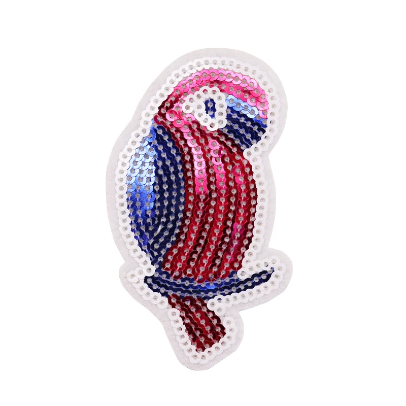 

Wholesale Custom Parrot Sequins Iron On Patch For Jacket Clothes DIY T-Shirt Dresses Appliques