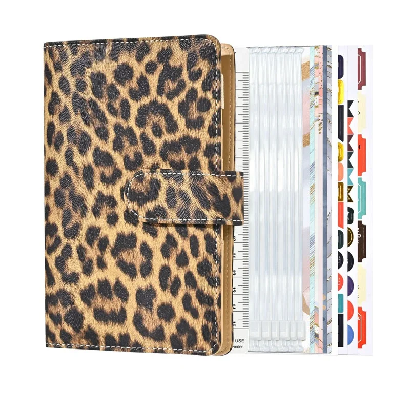 Wholesale New Product A6 Ring Pu Leather Leopard Budget Binder Ring Savings Journals Card Cash Binder Notebook Bulk