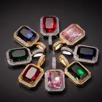 

Men Multi color custom iced out cz ruby gemstone pendants necklace