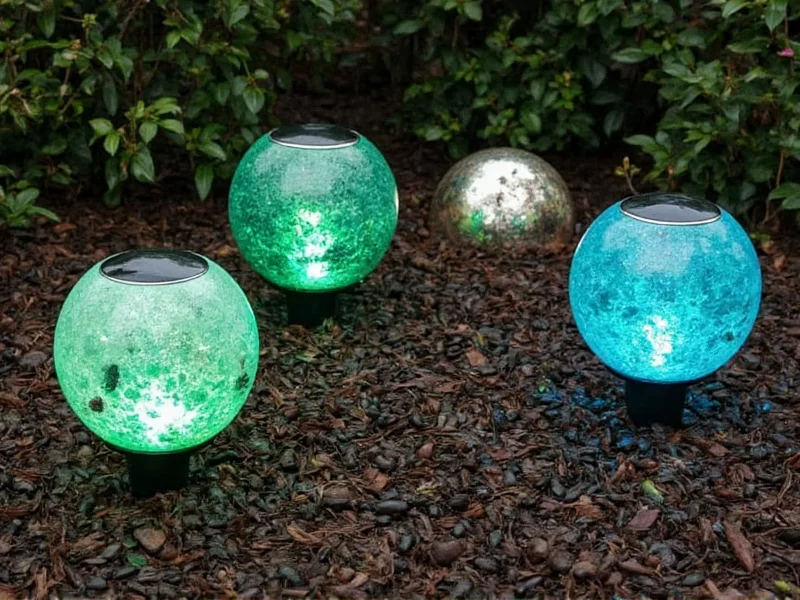 Customized garden observer balls with embedded sea glass and solar lights