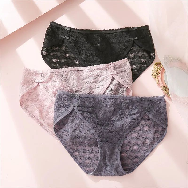 

FINETOO Lace Panties Women M-XL Crimping Underpants Ladies Briefs Fashion Bow Underwear Female Cute Panty