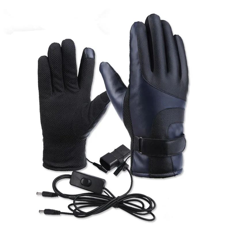 

N315 PU Leather 12V-72V Winter Electric Thermal Gloves Heated Gloves Battery Powered Waterproof Motorcycle Gloves, Black,blue