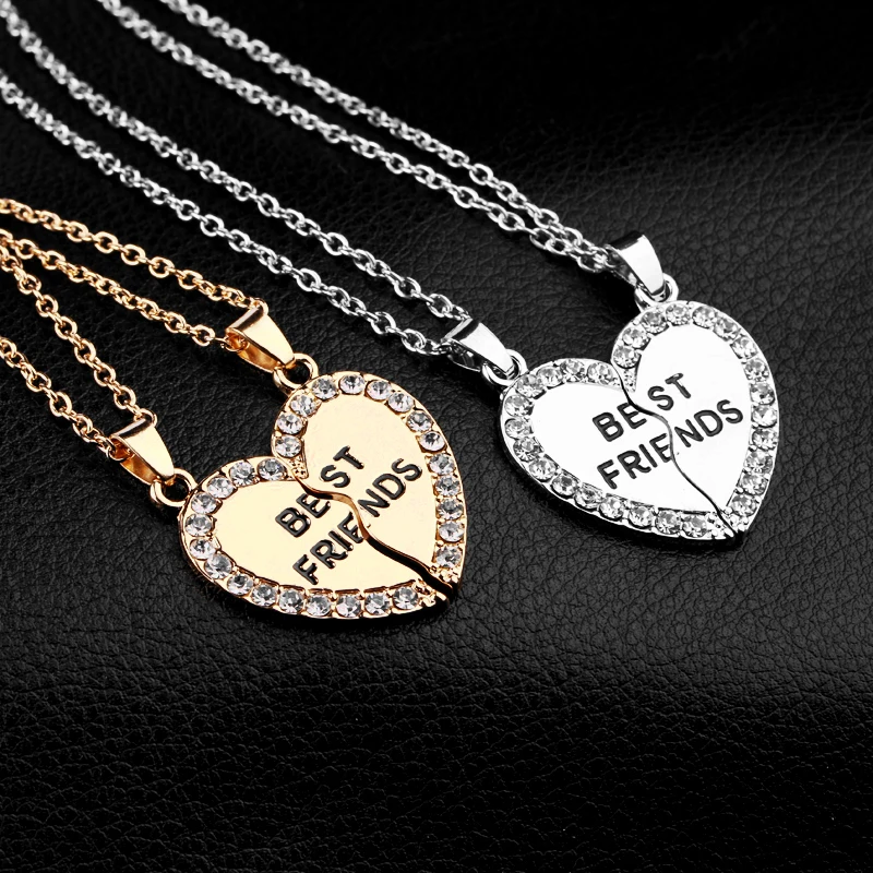 

Wholesale custom BBF best friend series zircon heart-shaped splicing pendant fine jewelry necklaces