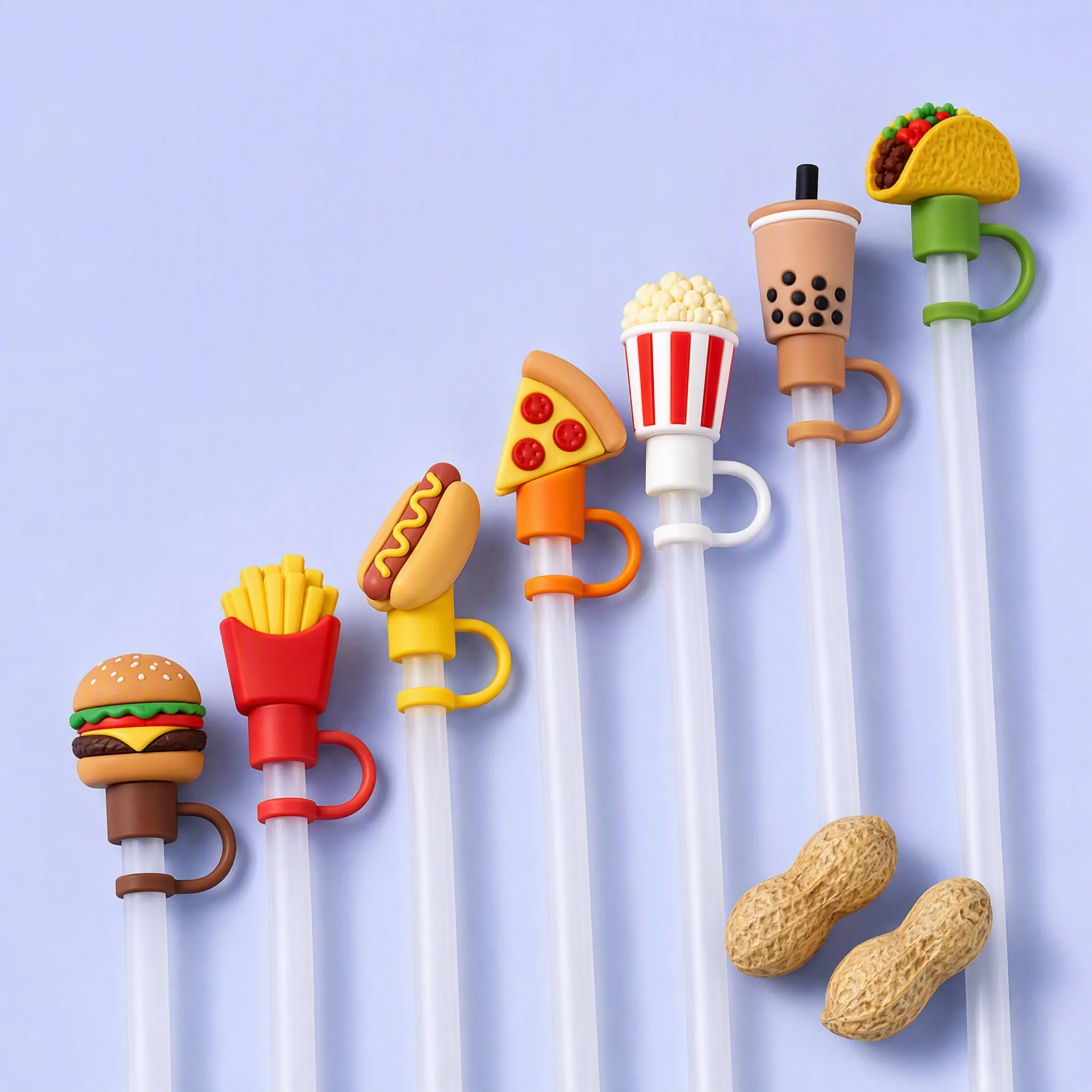 7 Fast Food Figures in Diagonal Line with Peanuts