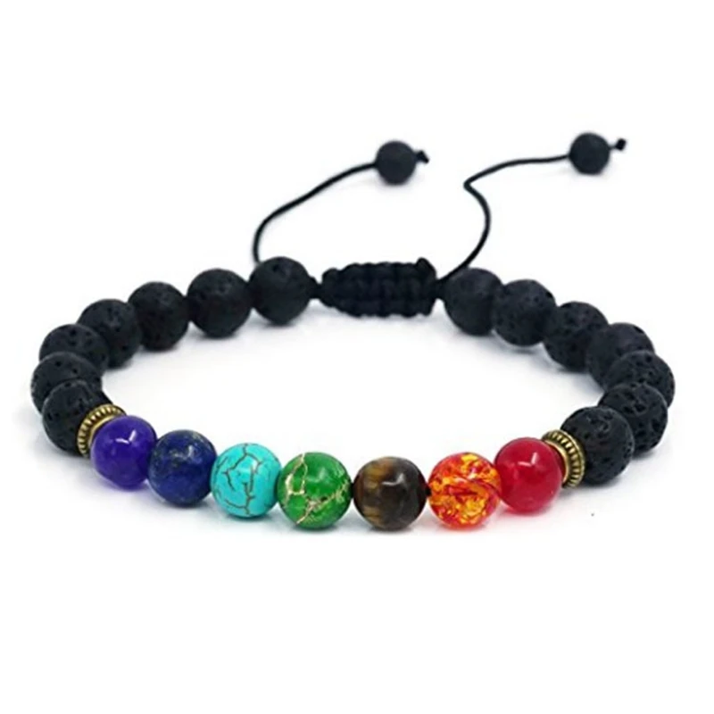 

New 7 chakra Lava stone adjustable black natural stone bracelet pulsera hombre Bracelet For Women men erkek bileklik bransoletki, More than 100 colors