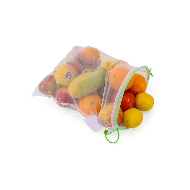 

A655 Eco-friendly Washable Grocery Storage Drawstring Mesh Shopping Bag Polyester Reusable Mesh Vegetable Fruit Packaging Bag