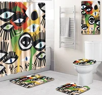 

Bright colors abstract bath rug & shower curtain set for bathroom 5pc set