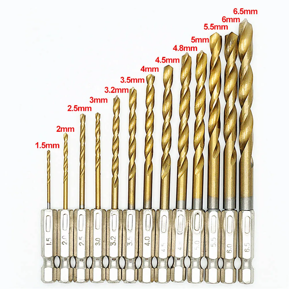 Hexagonal Handle 13PCS Titanium Plated Twist Drill 1.5-6.5 Electric Screwdriver air Screwdriver Bit