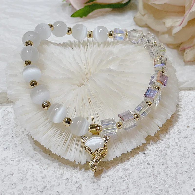 

Opal Fortune Lucky Clover Bear Bracelet Mermaid Cat Eye Stone Gemstone Natural Beads Healing Fengshui Bracelet