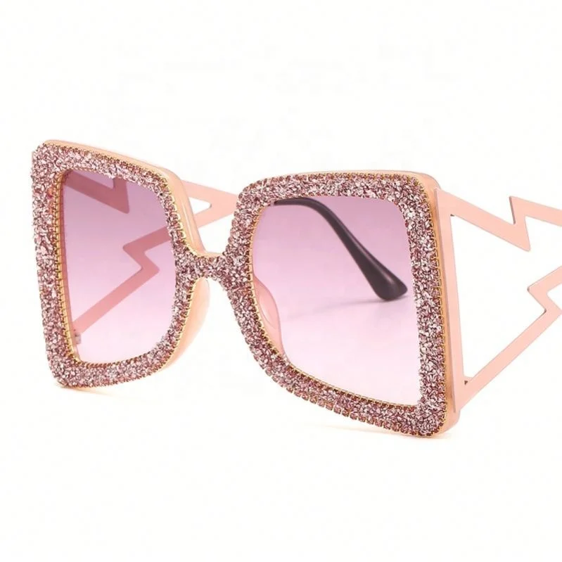 

Luxury Diamond-studded Fashion Big Square Frame Ladies Sunglasses Shiny Rhinestone Lightning Frame Sunglasses in Stock, Colors