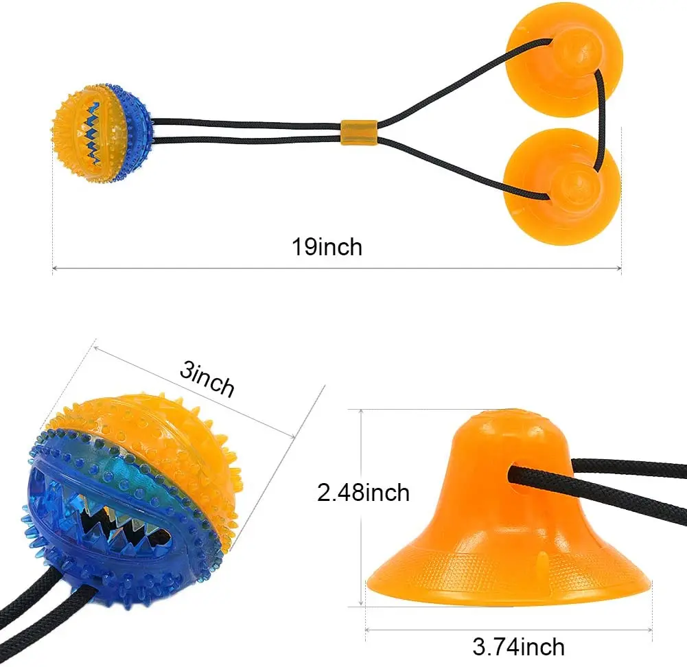 

Hot sale on Amazon Dog Toy Double Suction Cup High Quality Chew Tug Toys For Dogs, Orange blue purple