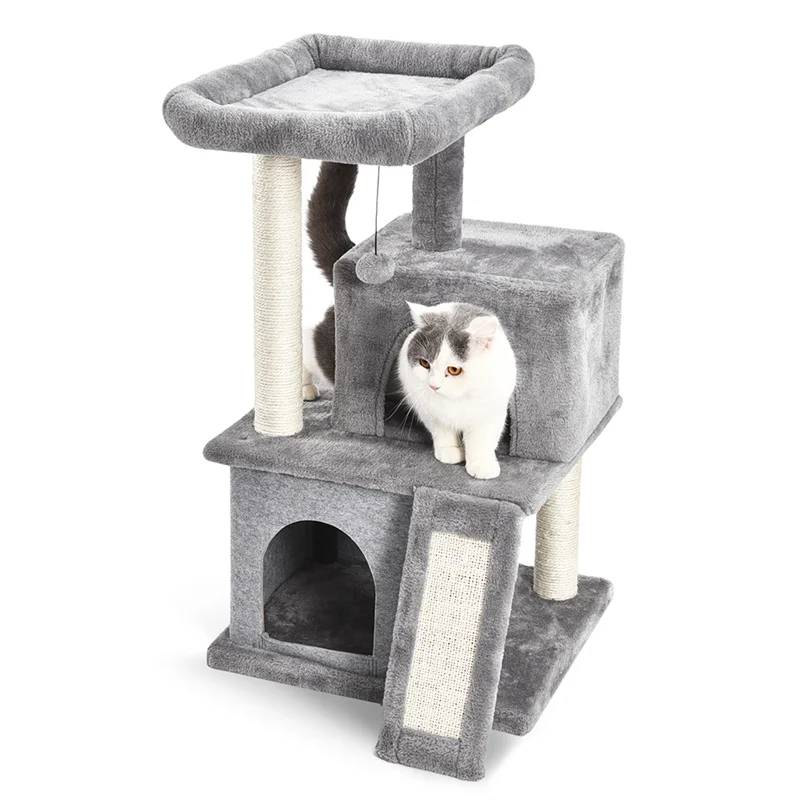 

Free Shipping Modern Cat Tower Tree Cat Climbing Tree With Double Condos Spacious Perch Sisal Scratching Posts Grey