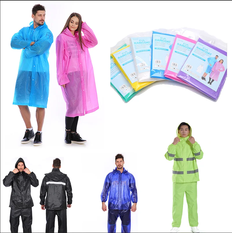 

W-9 Portable EVA Raincoat for Adults, Reusable Rain Poncho with Hoods and Sleeves Lightweight Raincoats