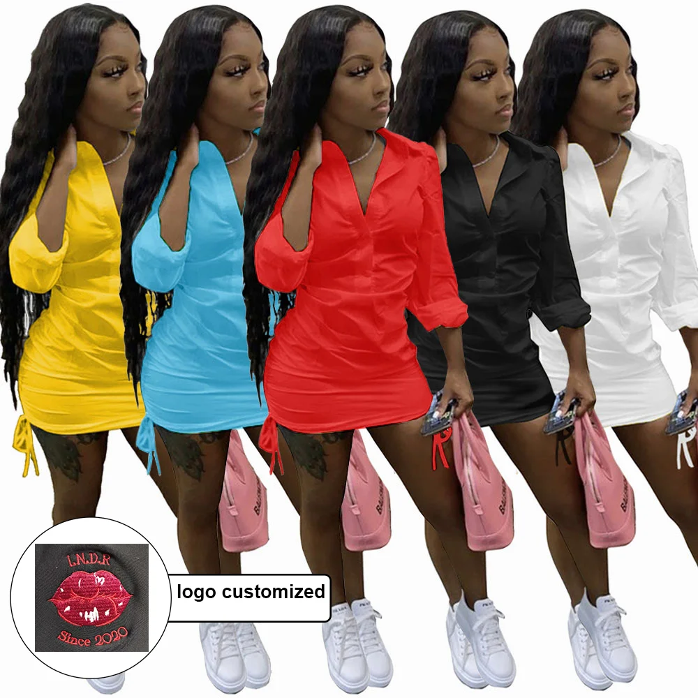 

new fashion women clothes elastic v neck gown office business outfit blouse shirred bandage shirt skirt casual dresses fall