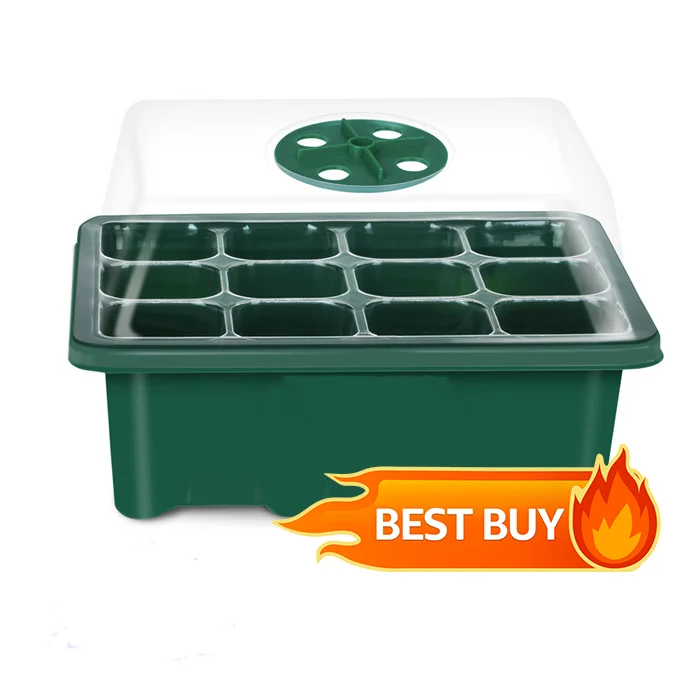 

Hot sale seed 6 / 12 Cells per Tray germination vegetable plant plastic tray seed starting cover with dome seed trays, Green