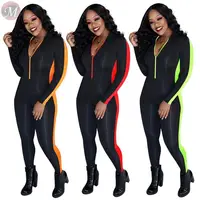 

9110731 hot onsale zipper v neck bodycon casual Trendy 2020 Sexy Women Jumpsuit