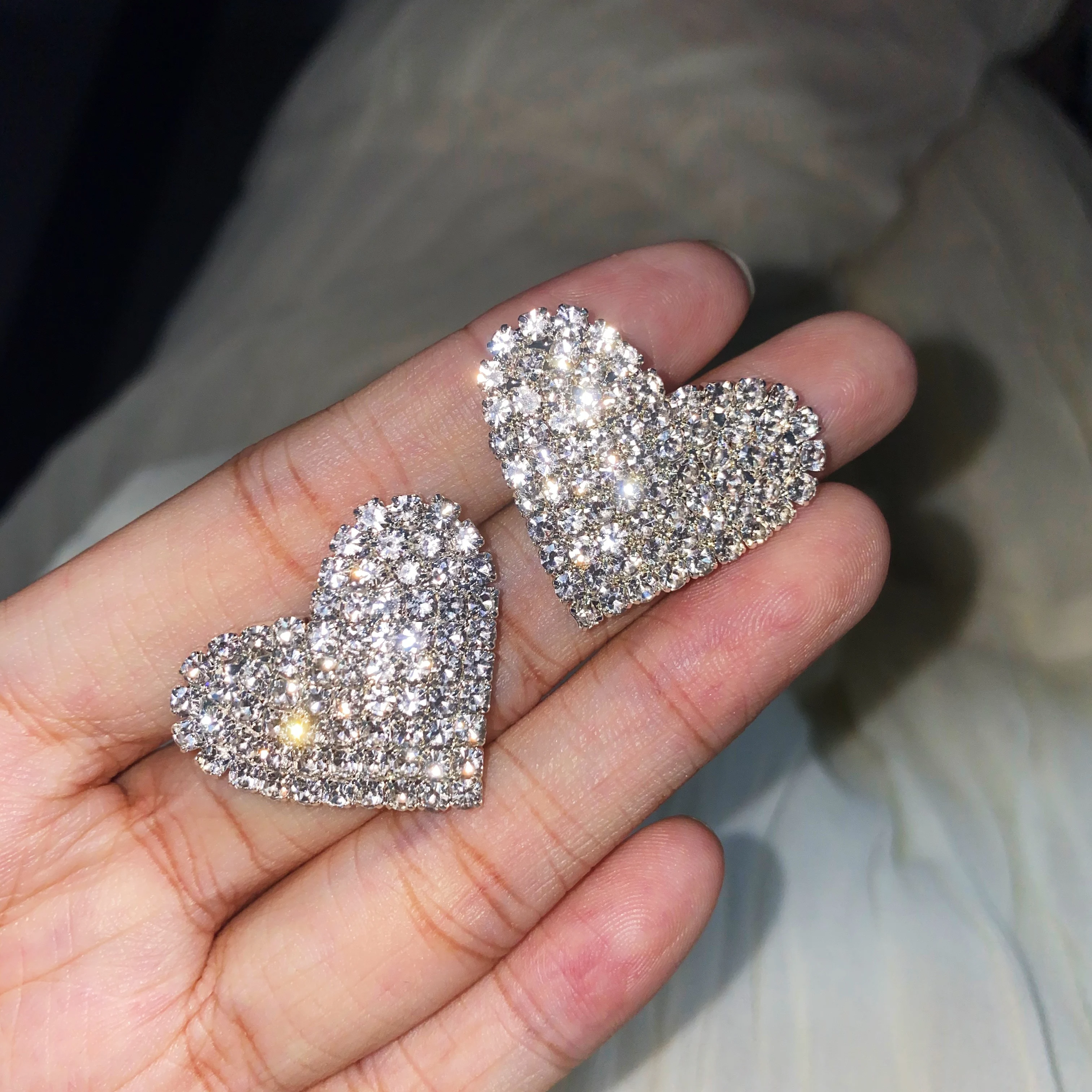 

2020 jewelry silver crystal diamond stud heart earings, Picture