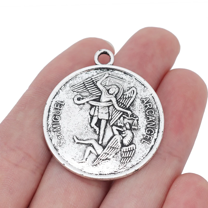 

Antique Silver Large Archangel Tetragrammaton Pentacle Round Charms Pendants for Necklace Jewelry Making 35mm