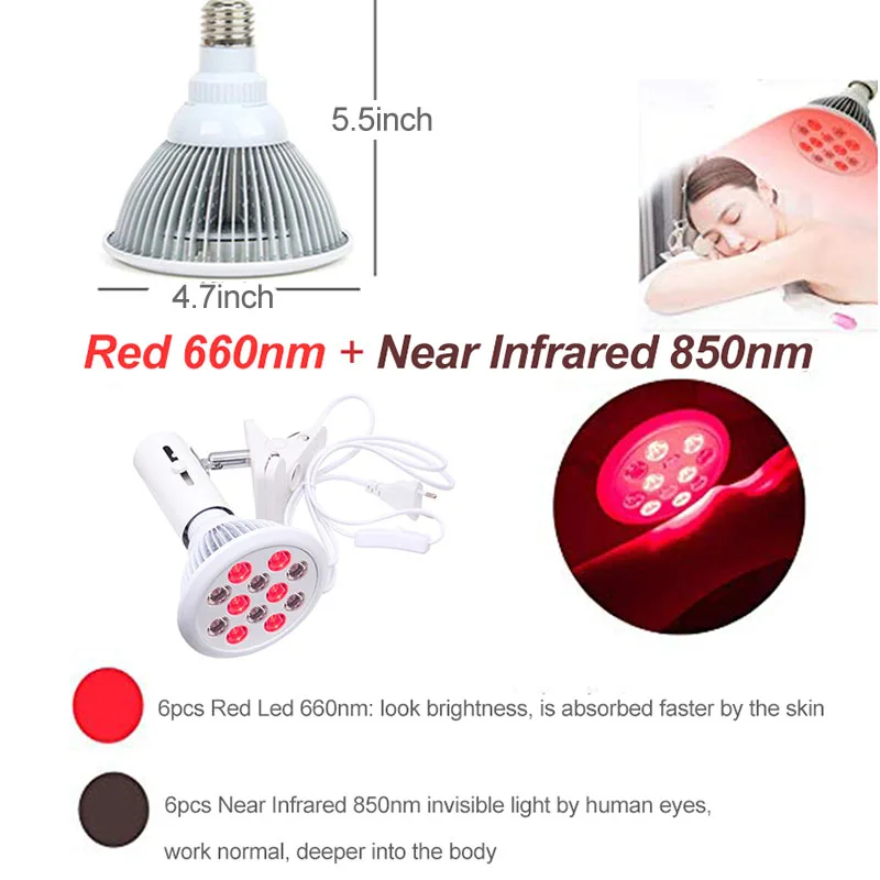 24W Red Led beauty Light Red 660nm and Near Infrared 850nm Led healty lamp Therapy Bulbs for Skin and Pain Relief