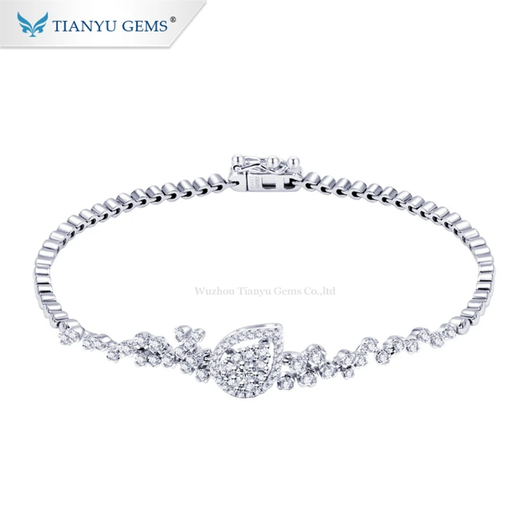 

Tianyu Gems fashion moissanite chain bracelets pure 10k white gold material bracelet for girls