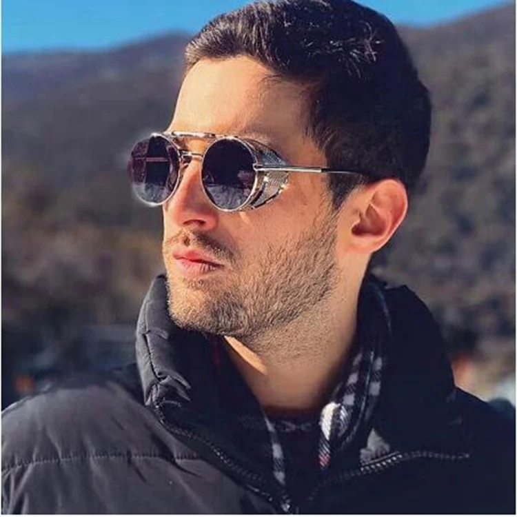 

Luxury Metal Mens Punk Eyewear unisex Round Sun glasses Steampunk Sunglasses for Men Coating Glasses Vintage Retro Lentes Male