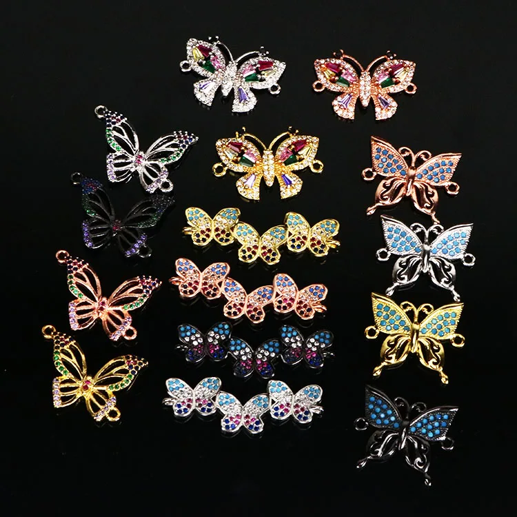 

CZ8106 Chic Rainbow CZ Zircon Micro Pave butterfly Charm bracelet connectors,fashion jewelry supplies