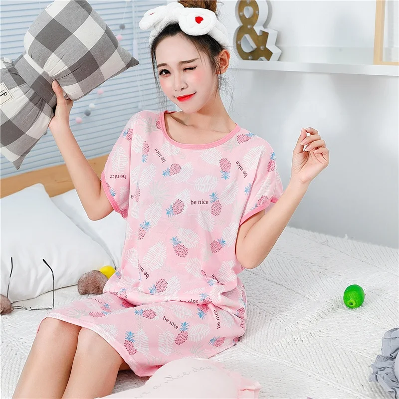 

Short Sleeve Cute Cartoon Pink Milk Silk Satin Sleepwear Pajamas Women