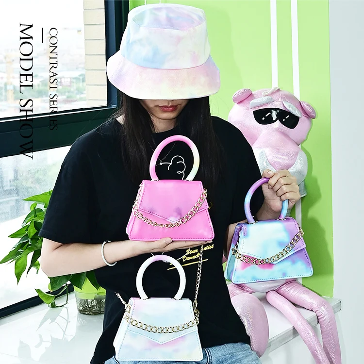 

2021 New Style New Fashion Bags Women Handbags Ladies Pu Leather Handbag Tie Dye Purses Chain Shoulder Bag And Fisherman Hat Set, 6 colors